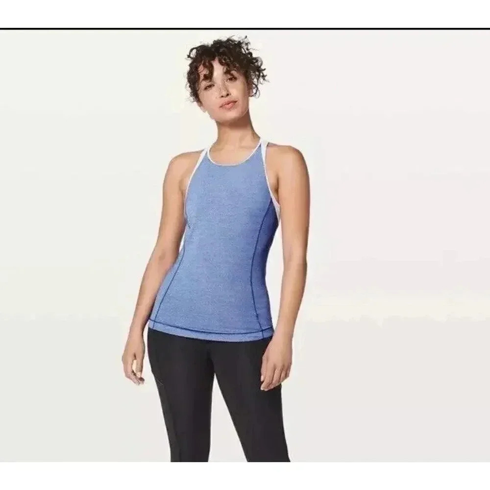 Lululemon Women’s Time To Sweat Tank Top My Race My Pace Running Gym Blue Size 8